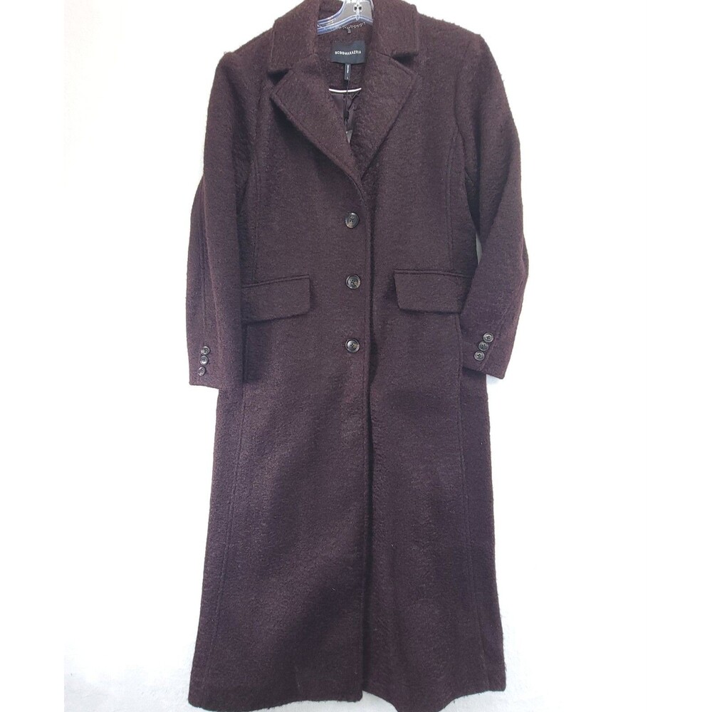 NEW BCBGMaxAzria Womens Size Large Full-Length Single Breasted Peacoat Tobacco